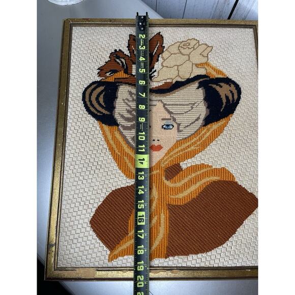 Vintage Victorian Woman Needlepoint Wall Art Large Handmade Decor 80s - Picture 3 of 5